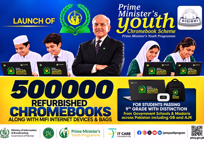 Chromebook Pakistan - Prime Minister Shahbaz Sharif Youth Chromebook Scheme 2026 Official Poster.